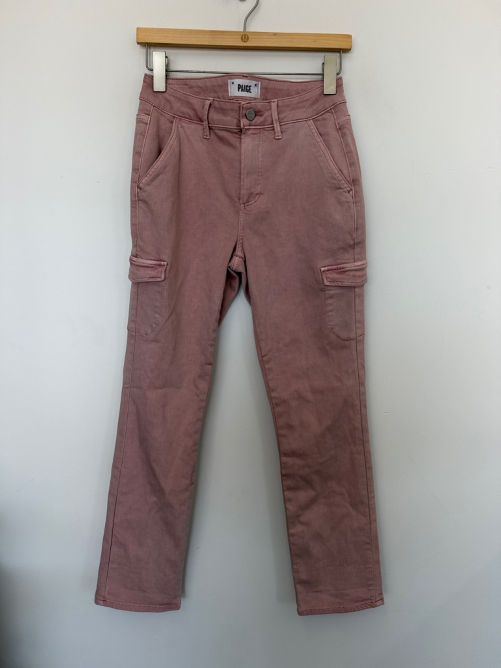 PAIGE Dusty Rose Cargo Slim Straight Jeans 25